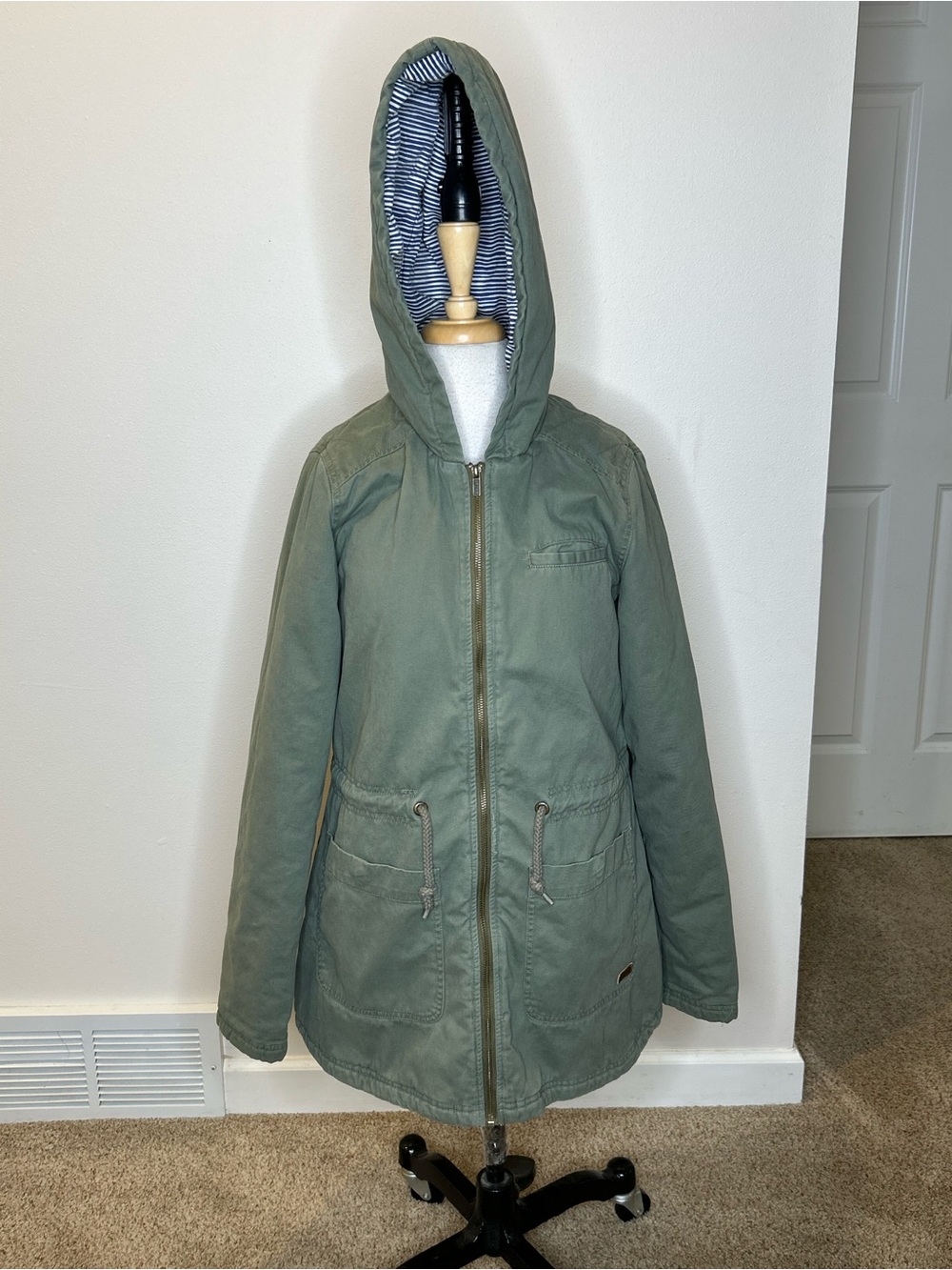 Roxy Olive Green Hooded Utility Jacket Size XL Cotton